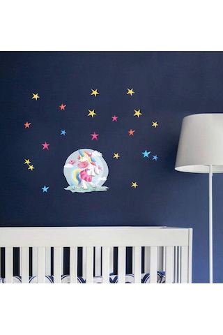Renk Dans Eden Tek Boynuzlu At Duvar Sticker Sanatı Kendin Yap Yıldız Sticker Kreş Bebek Odası Dekorasyon Karikatür Ev Duvar Kağıdı 38 31cm Şeffaf