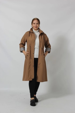 Uzun Astar Detaylı Bondit Trençkot Kahve Rengi Kahverengi