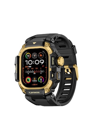 Watch Ultra 49mm Uyumlu Mohseven İwatch Punk Fortress Serisi Kasa Koruyuculu Silikon Kordon Gold