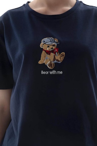 Fashion Friends Ayıcık Nakışlı Bisiklet Yaka Lacivert Kadın T-shirt 25y1000k1 Lacivert