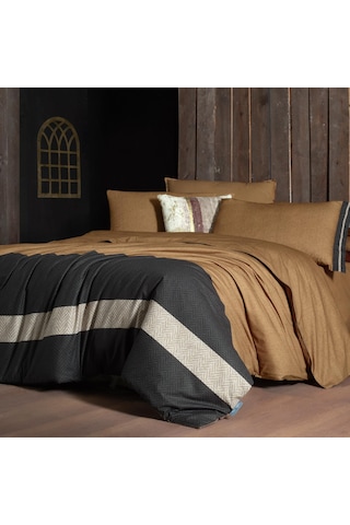 Sarev Loamy Kıng Sıze Battal Boy %100 Pamuk Çift Taraflı Nevresim Takımı Taba Taba