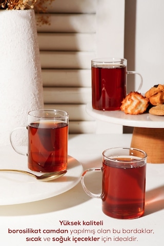 Vienev 3lü Isıya Dayanıklı Borosilikat Cam Kupa Bardak