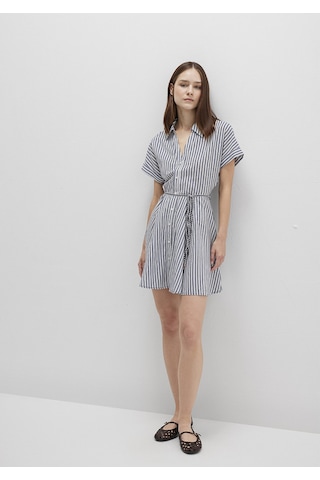 Mavi - Çizgili Beli Bağcıklı Mini Elbise 1310763-91086 Lacivert