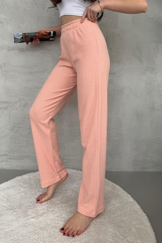 Kadın Yavruağzı Yüksek Bel Fitilli Bol Paça Günlük İnce Eşofman Altı Yavruağzı