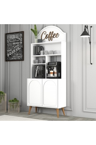 Lyon Kahve Köşesi 80cm - Beyaz / Ceviz