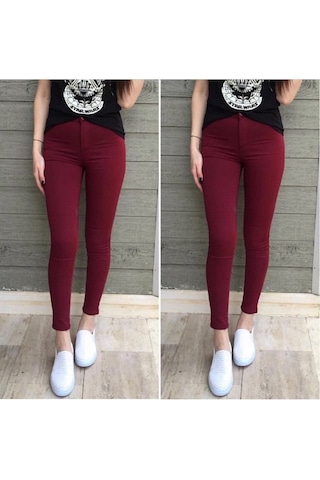 Sidelya Concept Gabardin Kumaş Yüksek Bel Pantolon 90cm Bel 38cm Bordo