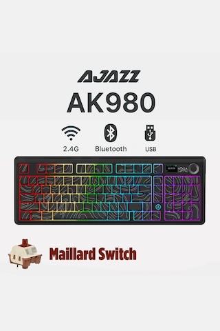 Ak980 3 Modlu Hot-swap Tft Ekranlı Mekanik Oyun Klavyesi-8.000 Mah Batarya Dinamik Rgb