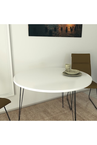 Pasific Home Sandalf Metal Ayaklı Yuvarlak Mutfak Masası Parlak Beyaz
