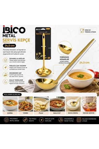İbico İ22-449 24.5cm Gold Altın Metal Servis Kepçe - 12'li Paket Diğer