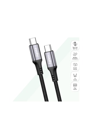 Type C Hızlı Şarj Kablosu Type-c To Type-c, 60w, 480mbps, 2m, Pd, Örgü, Led Ekran V0201010 S