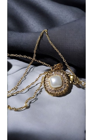 Altın Renk Işıltılı İnci Taş Detaylı Kolye Zarif Kadın Takı Mod
