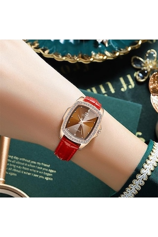 Novahub Kahverengi Vintage Kare Deri Kuvars Bayan Saat - Seno Marka - Günlük Kullanım İçin Çok Renkli