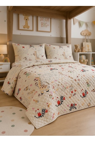 Çift Kişilik Kapitone Dolgulu Safari Desen Pike 4 Mevsim 2 Adet Yastık Kılıfı Dahil 200x230cm Bej