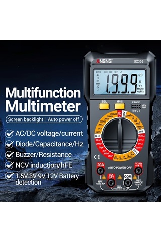 Pazly Yüksek Taşınabilir Sz305 Standlı Siyah Multimetre Metre Evrensel Ekran Doğruluklu Dijital Aydınlatmalı Arkadan Aneng - Zm