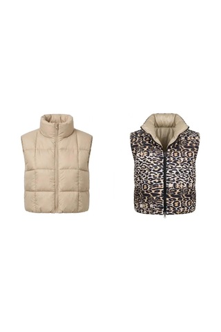 Elora Atelier Çift Taraflı Leopar Desenli Şişme Yelek Bej-leopar