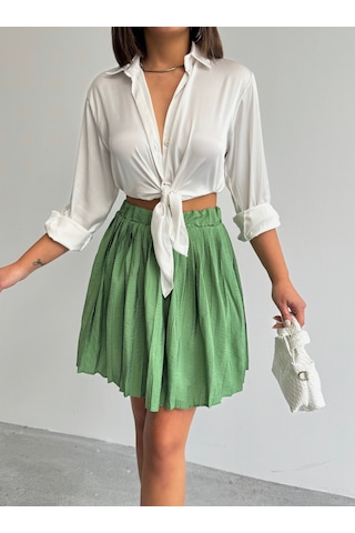 Kadın Modal Dokulu Piliseli Şortlu Mini Etek Yeşil