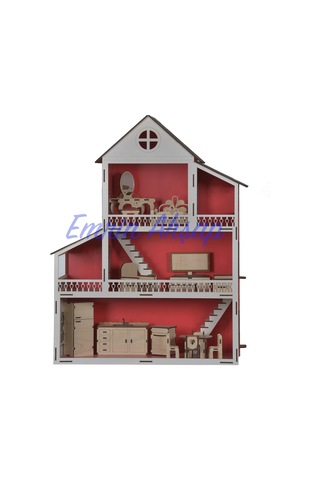 Wood Kids Toys Mobilyalı Ahşap Bebek-Çocuk Oyun Evi Seti