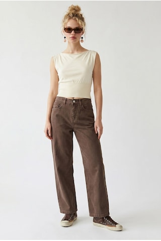 Mixray 2128 Kadın İnce Mevsimlik Yüksek Bel Wide Leg Denim Pantolon Kahve