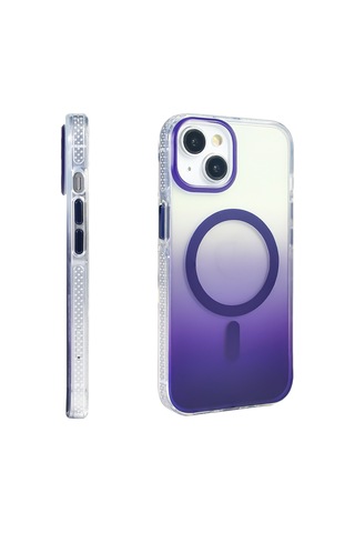 Apple Uyumlu iPhone 14 Kılıf Transparan Renk Geçişli M-safe Şarj Özellikli Toros Kapak Mor