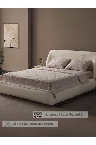 Anna Delux Çift Kişilik Çok Amaçlı Yatak Örtüsü Seti Gri Pamuk Nevresim Takımı Günlük 220x240 Bej