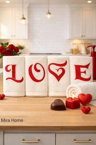 Love Nakışlı 4lü Mutfak Havlusu Seti 30x50 Cm Çok Renkli