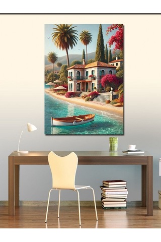 Kanvas Tablo Akdeniz Kıyısı Evi 100cmx140cm