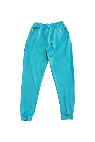 Royaleks Parlak Kadife Cepli Pantolon Eşofman Pijama Altı Unisex Lastikli Paça Yeşil