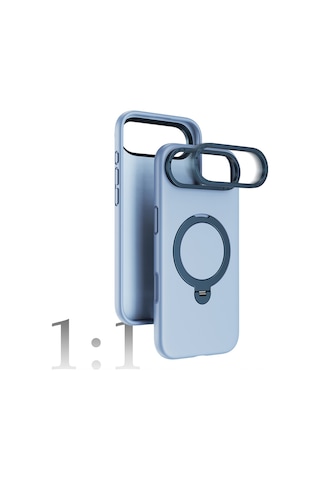 Apple Uyumlu iPhone 17 Air Kılıf M-safe Şarj Özellikli Metal Standlı Sıvı Silikon Lenyes Ck223 Kapak Mavi Mavi