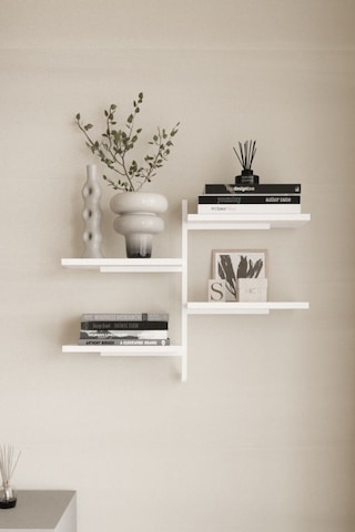 Aju 4 Katlı Duvar Rafı Metal Çerçeveli Dekoratif Kitaplık Ve Raf Ünitesi Modern Tasarım Beyaz