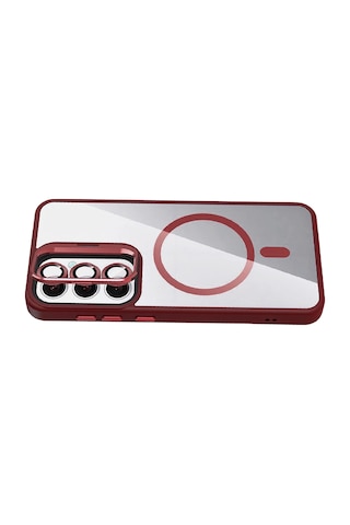 Joko - 558 - Samsung Galaxy Uyumlu S24 Fe Remim Lensli Magsafe Standlı Kapak - Glblseme - - Bordo