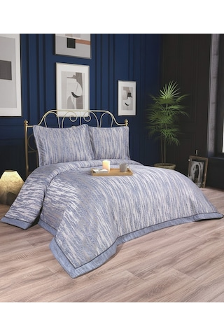 Calantha Home Collection Estella 3 Parça Lacivert Geometrik Pike Takımı 240 X 260 Cm Lacivert