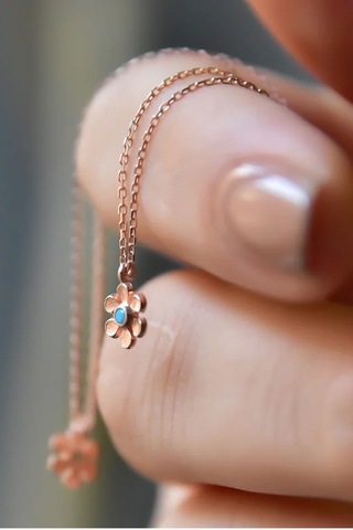 Papatya Silver Kadın Firuze Taşlı Papatya Model Rose Kaplama 925 Ayar Gümüş Kolye