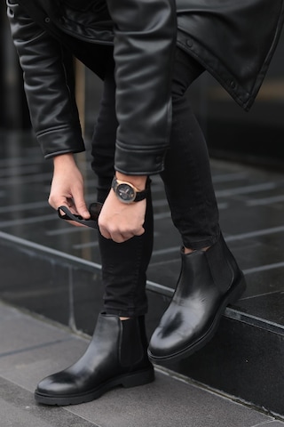 Shoetyle - Siyah Hakiki Deri Erkek Chelsea Bot-719-siyah Siyah