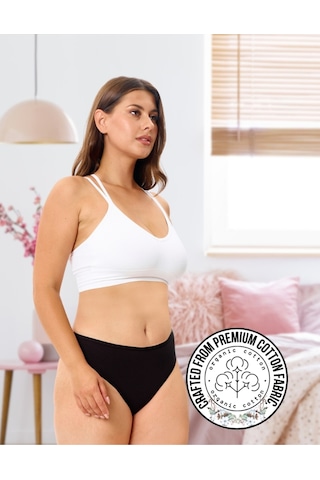 Alya Underwear Kadın Bato Tanga Pamuklu Külot, Büyük Beden String, 5'li Paket- 2 Siyah, 1 Beyaz, 2 Ten Siyah P06