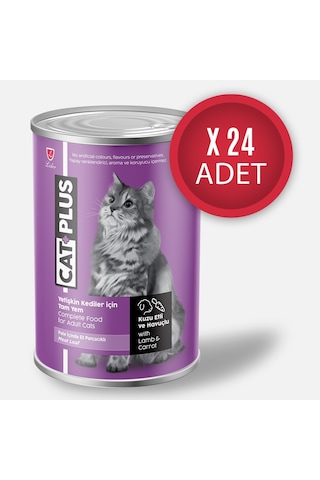 CatPlus Kuzu Etli ve Havuçlu Konserve Yetişkin Kedi Maması 24 x 395 G
