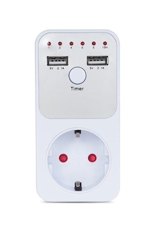 Yaleker Akıllı Programlanabilir Zamanlayıcılı Usb Şarjlı Priz, 3680w Güç, 2 Usb Port, 6 Zaman Aralığı, 230v Avrupa Standartı