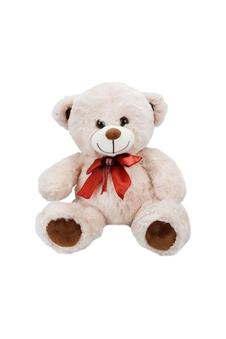 Kırmızı Kurdeleli Sevimli Oturan Peluş Ayıcık 30cm