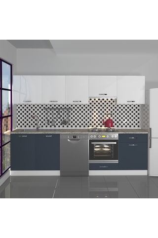 Decoraktiv Elite 280 Ankastre Fırın Modüllü Mdf Hazır Mutfak Dolabı - Tezgah Dahil - Antrasit - Beyaz