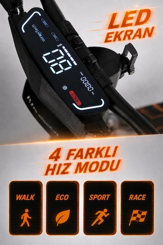 F1 Max Elektrikli Scooter 2000W Turuncu | Mobil Uygulama | Çift Amortisör | Uzun Menzil