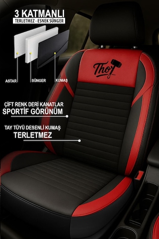 Thor Tay Tüyü Oto Koltuk Kılıfı Opel-corsa-astra-vecta Uyumlu Kırmızı