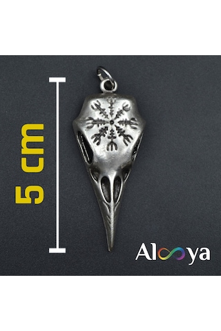 Koruma Kuzgun Kafatası - Vegvisir Gümüş Kaplama Kolye Ucu Silver