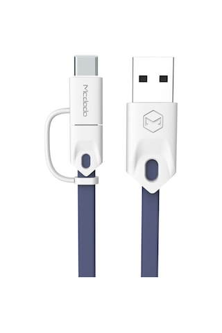 M-data 2in1 Type-c Micro Usb Şarj Data Kablosu Mavi