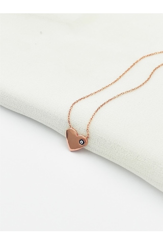 Brezza Lusso Jewelry 925 Ayar Gümüş Nazar Gözlü Mineli Kalp Kadın Kolye 4 42 CM 42 CM