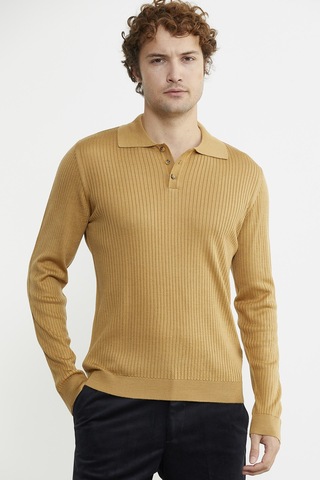 Sementa Polo Yaka Fitilli Triko Kazak - Kamel 001