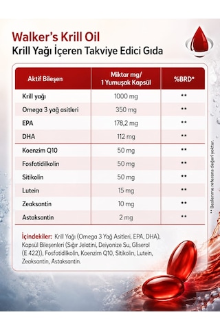 Walker's Vitamins Krill Oil Omega 3 Sitikolin Lutein Q10 İçeren Vitamin
