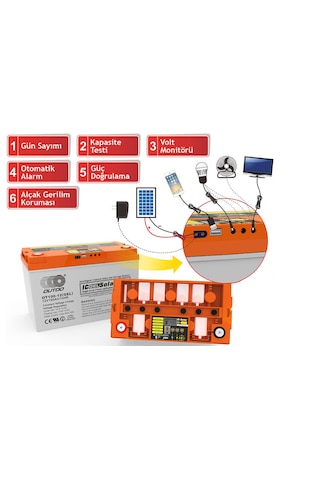 Outdo Solar Jel Akü 100 Ah 12v Dijital Ekranlı Akıllı Solar Akü