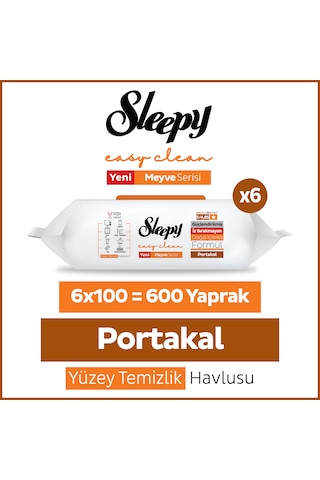 Sleepy Meyve Serisi Yüzey Temizlik Havlusu Mendili Portakal 6x100 600 Yaprak Beyaz