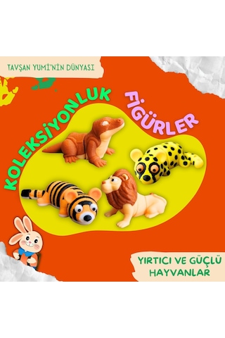 Tavşan Yumi Yırtıcı Ve Güçlü Hayvanlar Koleksiyonu- 4 Parça 5-7 Cm Hareketli Oyuncaklar Ve Bilgilendirici Kartlar "