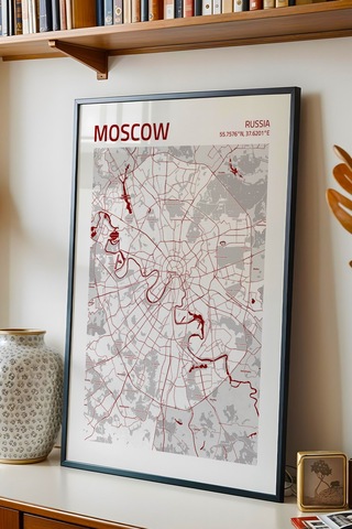Moskova Rusya Moscow - Russia Haritası Çerçeveli Tablo Lüks Salon Ofis Duvar Dekorasyonu Tablo