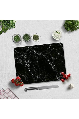 Siyah Mermer Görünümlü Cam Kesme Tahtası 30cm X 40cm Çok Renkli